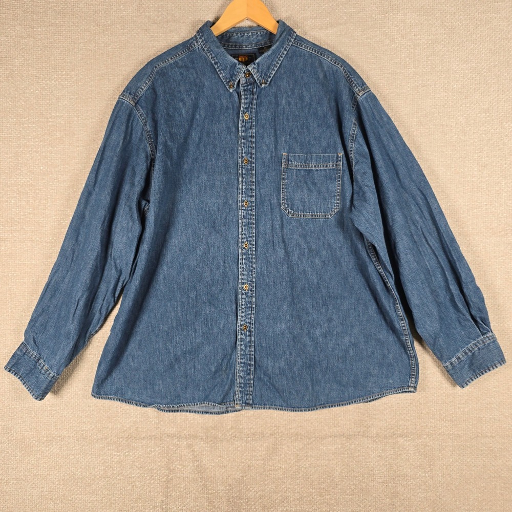 Route 66 Mens Blue Long Sleeve Cotton Denim Button Down Shirt 2X